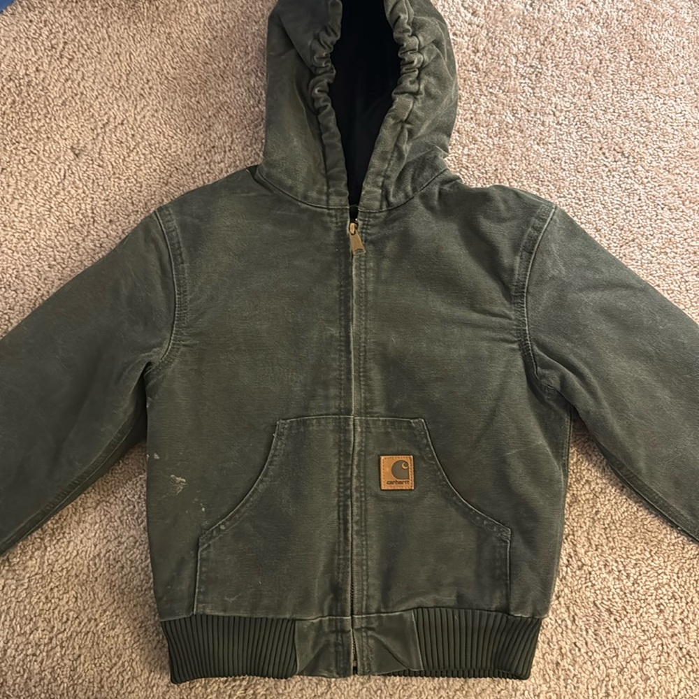 Youth Carhartt Hooded Canvas Jacket Green/Gray